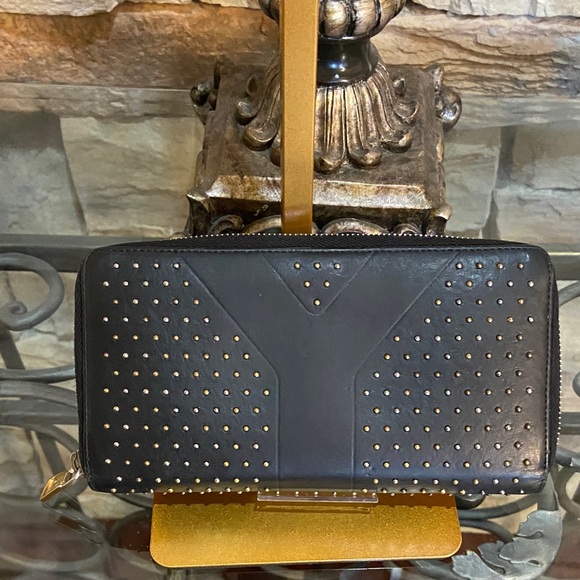Yves Saint Laurent Black Wallet with Gold Studs - Picture 1 of 7